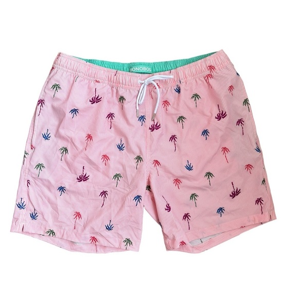 Bonobos Other - Bonobos Riviera Recycled Swim Trunks Pink Stripes Palm Trees  7” Inseam Size L
